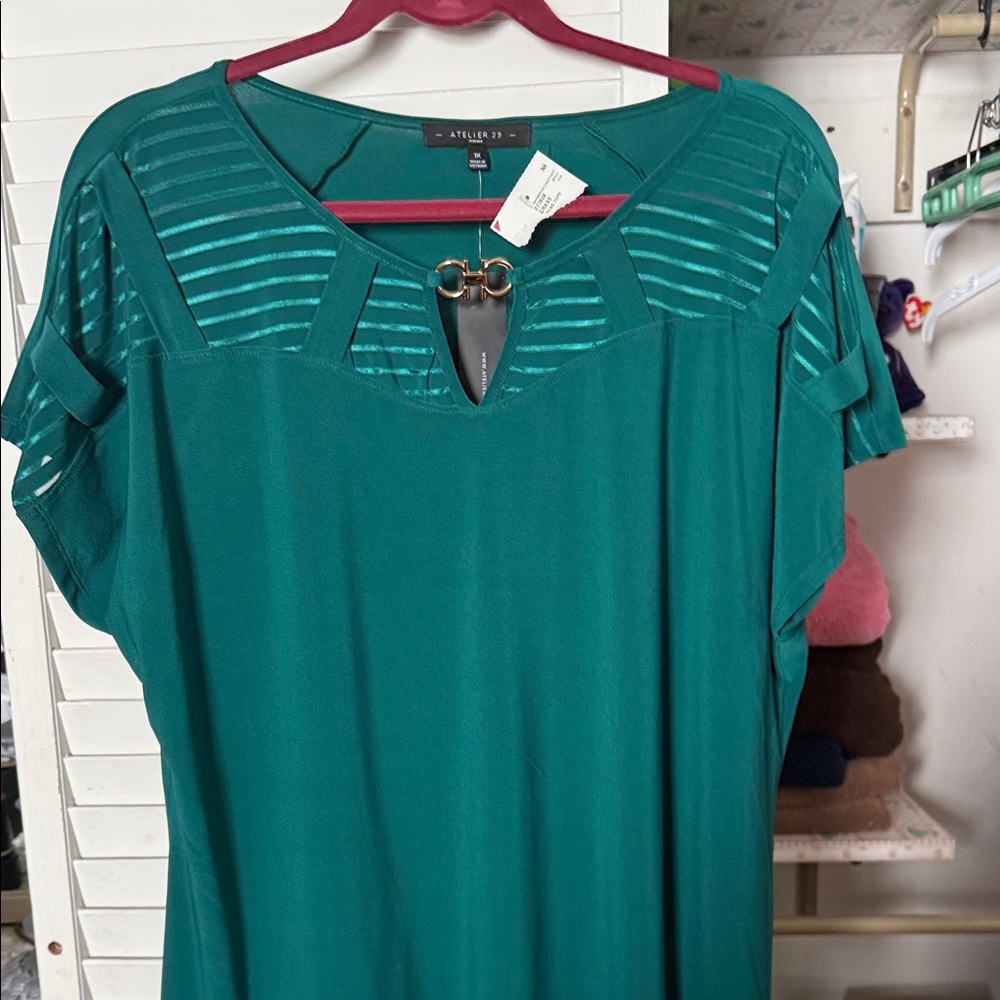 Elegant Teal Blouse with Keyhole Detail